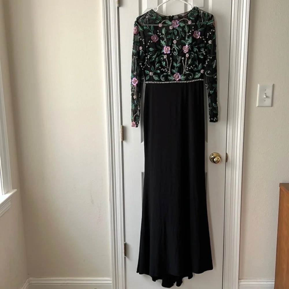 Mac Duggal Beaded Illusion High Neck Trumpet Gown in Black Multi Size 4 - Picture 5 of 12